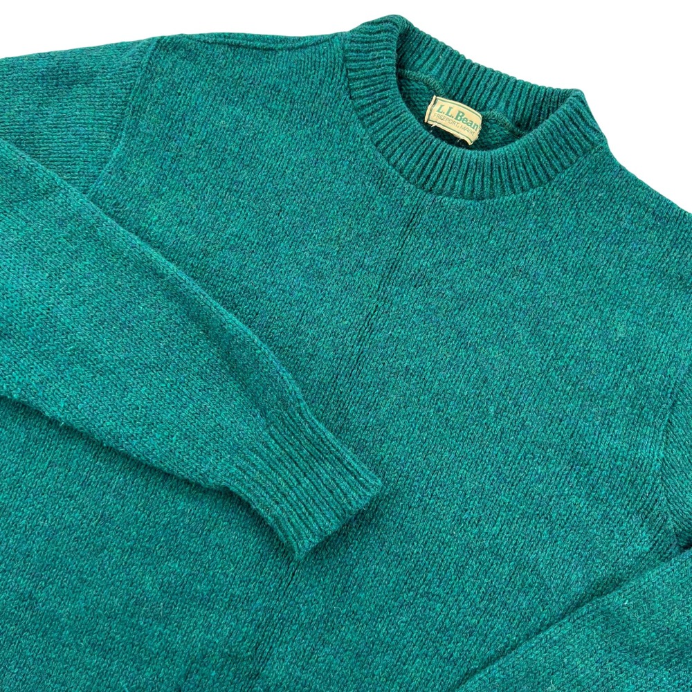 VTG 90s LL Bean Wool Sweater Men Medium Teal Green USA Made Heritage Cabin Gorp